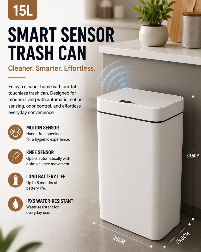 15L Smart Touchless Trash Can with Motion Sensor